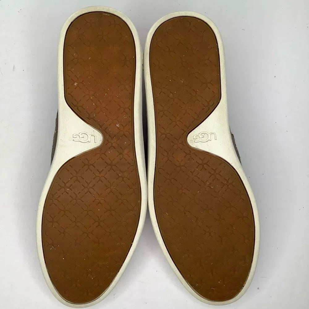 UGG Australia Gray Suede Leather Slip On Boat Sneakers Women Shoes Sz 8